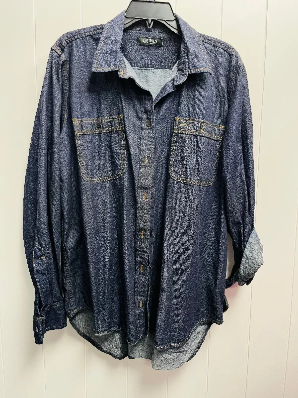 Top Long Sleeve By Lauren By Ralph Lauren In Blue Denim, Size: L