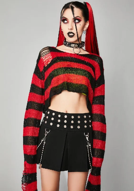 Elegant Details Sinful Super Creep Striped Crop Sweater