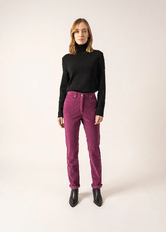 Hot Trends Mimosa pants - high waist, in striped velvet (PRUNE)