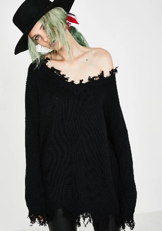 End Of Month Blowout Vile Vendetta Distressed Sweater