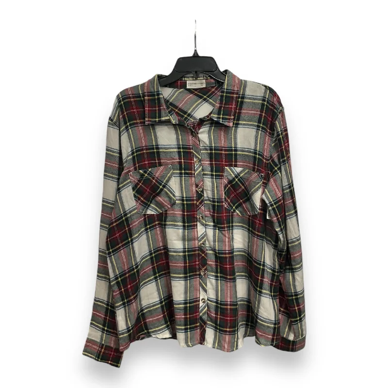 Top Long Sleeve By Maurices In Plaid Pattern, Size: Xxl