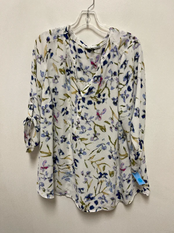 Top Long Sleeve By Daniel Rainn In Floral Print, Size: 1x