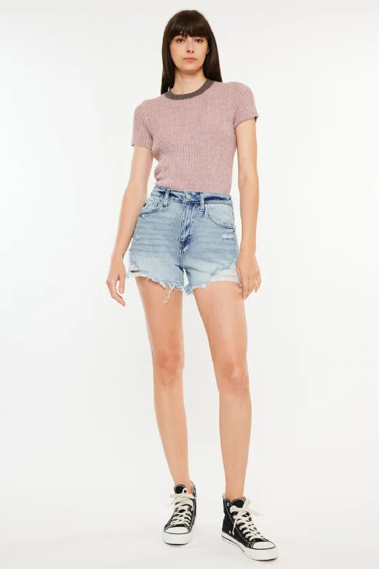 Mid - Week Surprise Hot Girl X Kancan Distressed High Waist Denim Shorts In Medium Wash