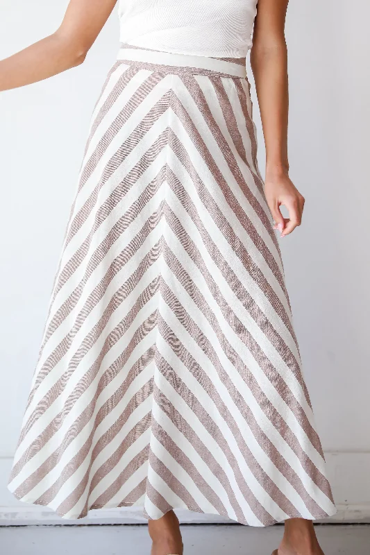 Effortless Style, Endless Impact FINAL SALE - Completely Endearing Taupe Striped Maxi Skirt