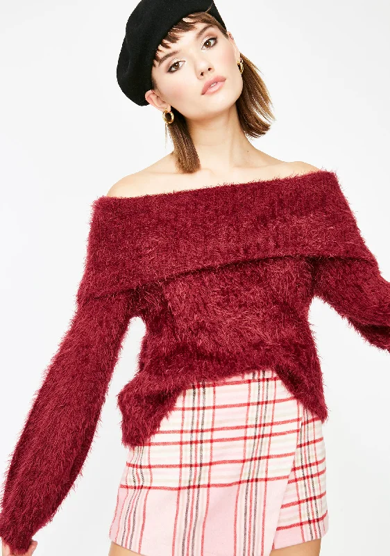 Fashion-Forward Hot Fuzz Off The Shoulder Sweater