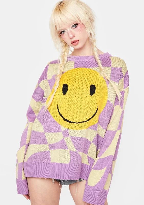 Limited Styles Happy Checkered Knit Sweater