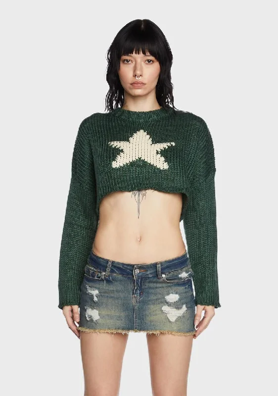 Vintage Elegance Mega Star Cropped Sweater