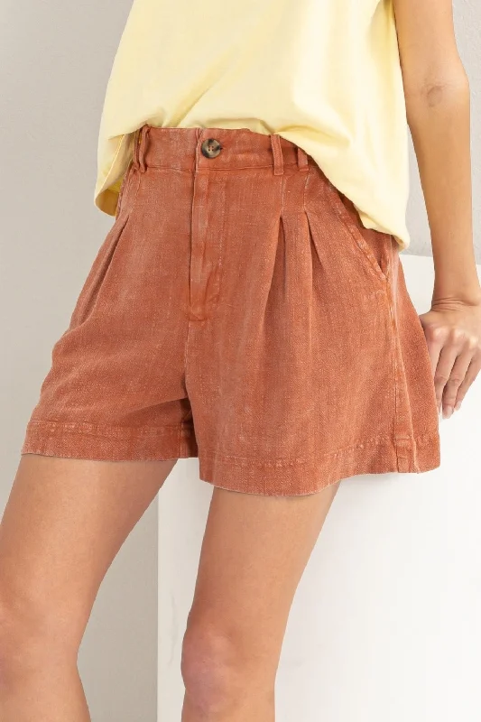 Low Price Special Hot Girl HYFVE High Waist Pleated Linen Shorts In Ochre