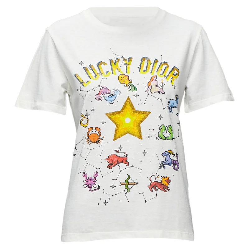 Trendy Pulse Dior Lucky Dior Zodiac Pixel Print Cotton Linen Short Sleeve Tshirt