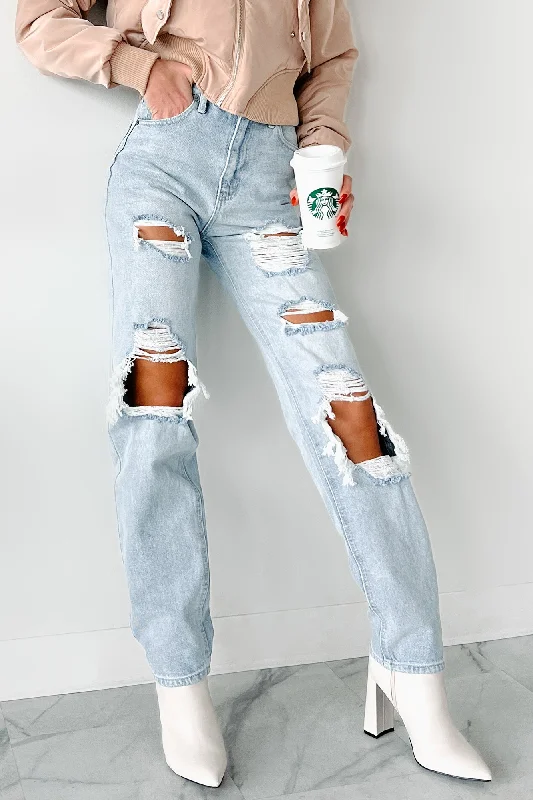 Mother's Day Special Tate Kancan High Rise Distressed 90s Baggy Jeans (Light)