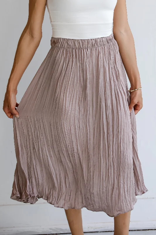 Versatile Style Wardrobe FINAL SALE - Gorgeous Icon Taupe Satin Midi Skirt