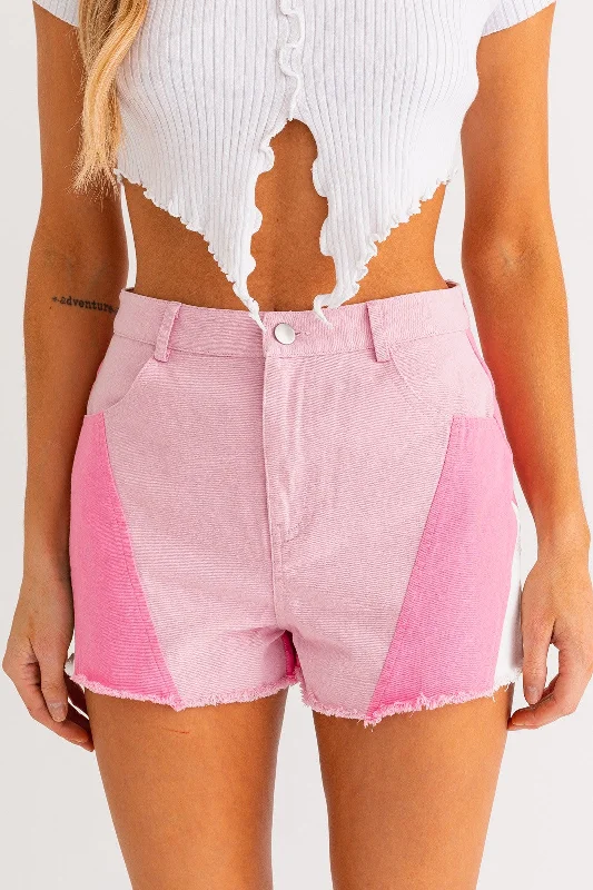 Trendy Fashion For Women Hot Girl Pinky Swear Color Block Shorts