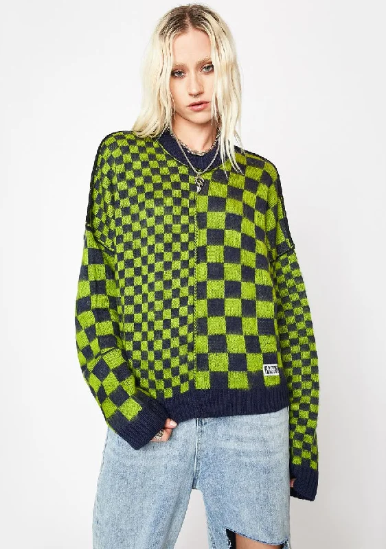 Elevate Your Wardrobe Yeet Checkered Knit Sweater