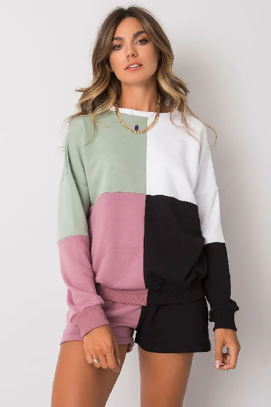 Day To Night Styles Rue Paris Color Block Sweatshirt And Shorts Two Piece Lounge Set