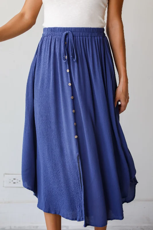 Limited Time Special Offer Sweetly Sophisticated Blue Button Front Midi Skirt