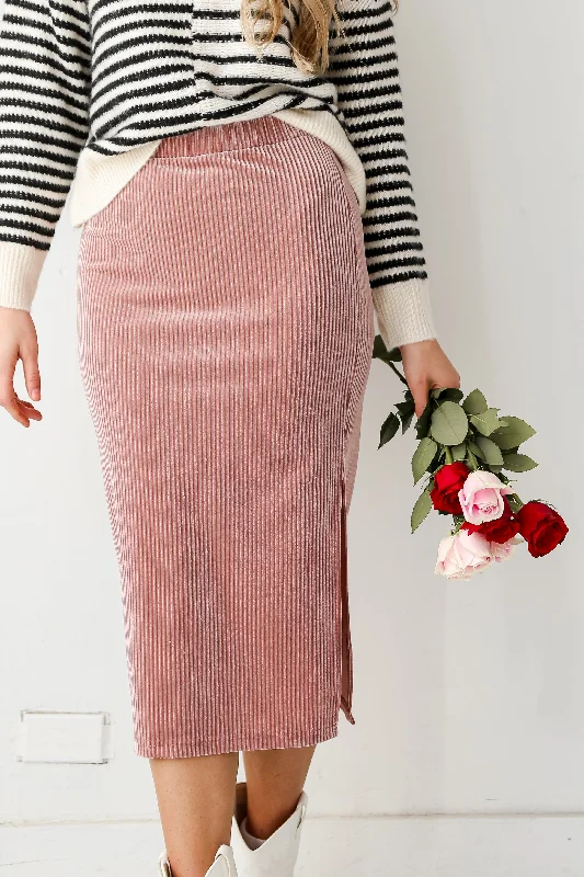 Everyday Wear FINAL SALE - Lovely Muse Velvet Metallic Stripe Midi Skirt - DU DEAL