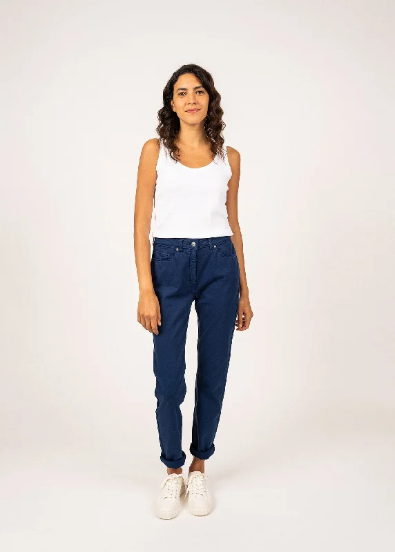 Elegant Styles Mimosa high waist pants - slim fit, in stretch cotton (INDIGO)