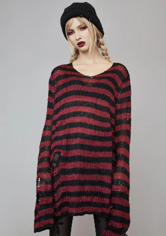 Casual Elegance Wine Eternal Nightmare Distressed Sweater