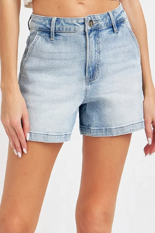 Early Access To Art Deco Styles Sale Hot Girl Risen High Rise Utility Denim Shorts In Light Wash