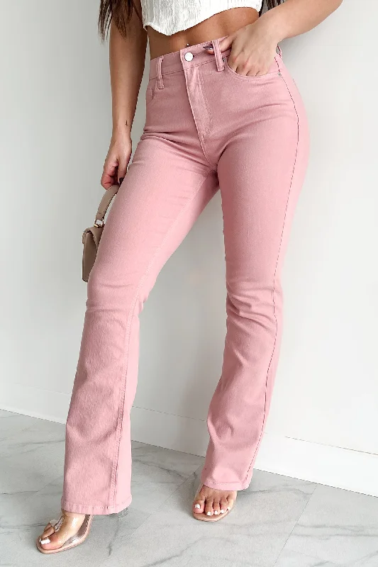 Last Chance Sale Perfectly Peppy High Rise Sneak Peek Bootcut Jeans (Peach)