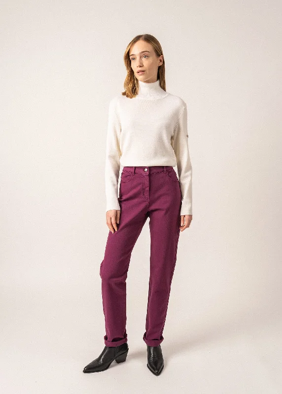 Exclusive Sale Patricia straight pants - elasticated waist, in stretch cotton (PRUNE)