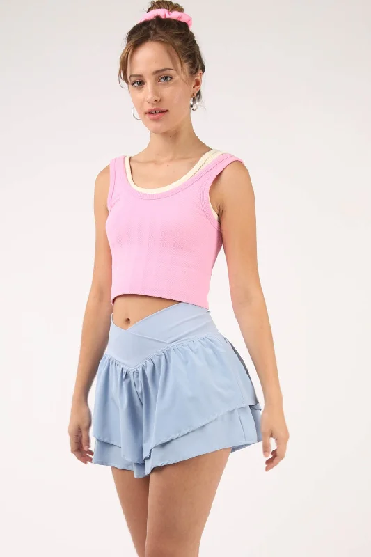 Budget Friendly Fashion Hot Girl V-Shaped High Waist Layered Active Shorts In Sky Blue