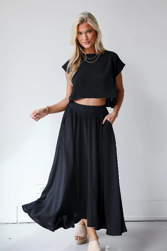 Discount Extravaganza Effortless Escape Black Maxi Skirt - DU DEAL