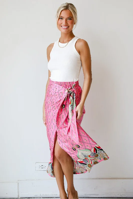 Budget Friendly FINAL SALE - Exceptional Attitude Pink Satin Wrap Midi Skirt