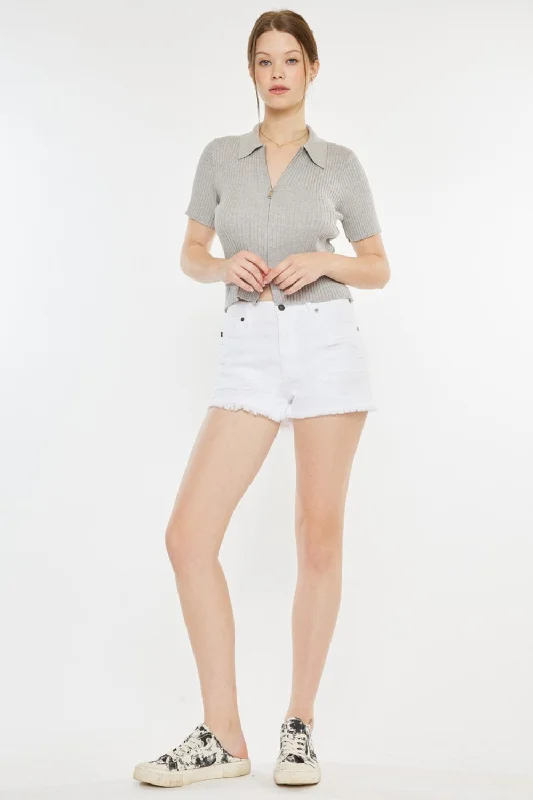 Urban Sophistication Hot Girl X Kancan Raw Hem Distressed Denim Shorts In White