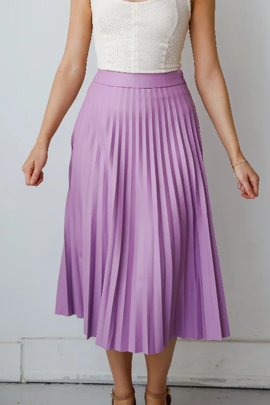 Enjoy Discount FINAL SALE - Trendy Ease Lavender Leather Pleated Midi Skirt