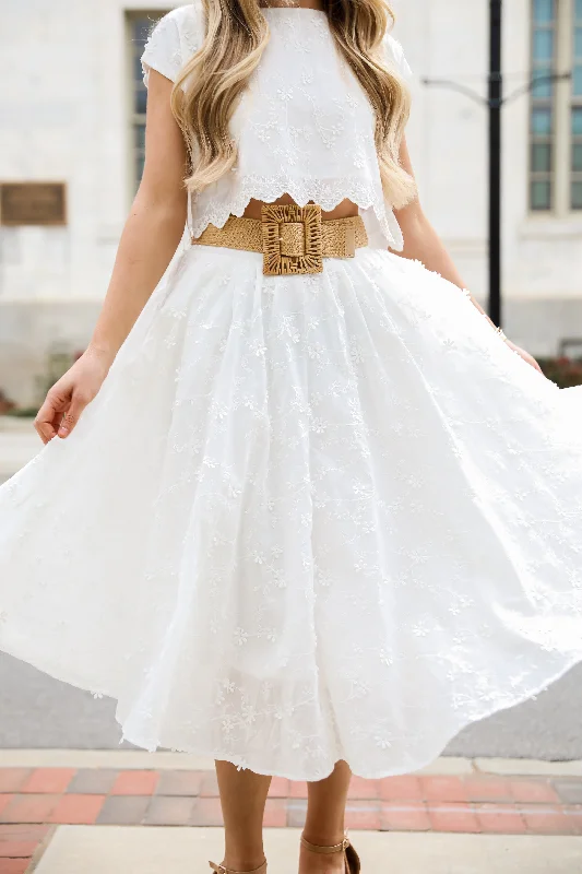 Seasonal Sale Graceful Entrance White Floral Midi Skirt