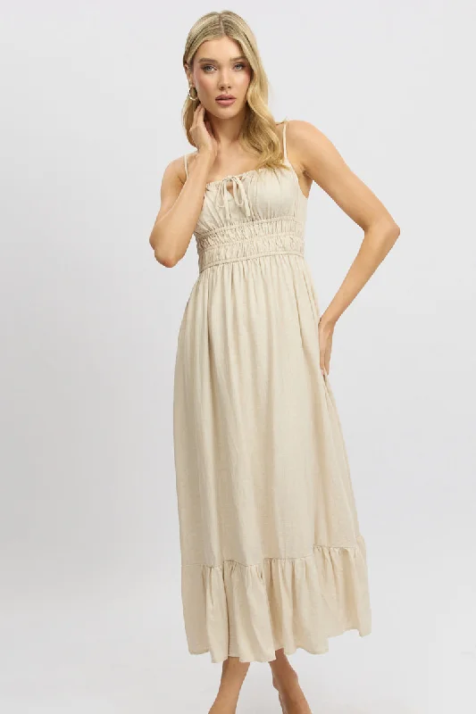 Limited Edition Beige Midi Dress Tiered Strappy