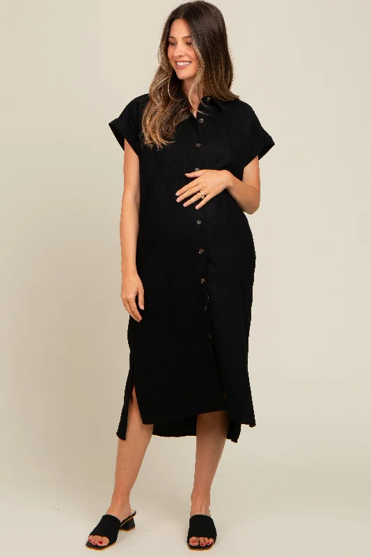 Best Sellers Black Corduroy Button Down Maternity Midi Dress