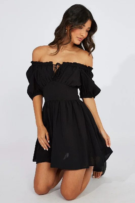 Discover Promotions Black Fit And Flare Dress Corset Waist Mini