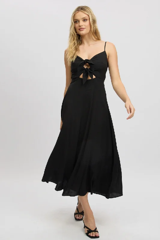 Classic Timeless Elegant Style Black Maxi Dress Tie Detail Strappy