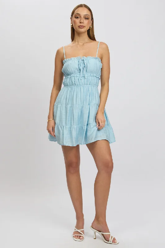 Summer Deals Blue Fit And Flare Dress Cut Out