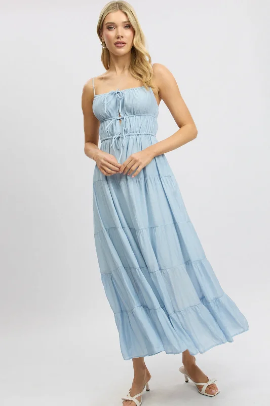 Special Offers Blue Maxi Dress Ruched Detail