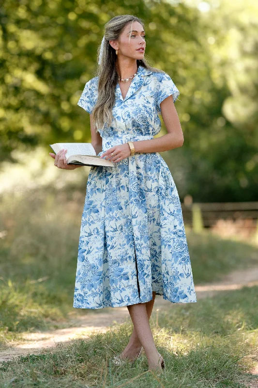 Fashion Forward Even The Score Blue & White Midi Dress