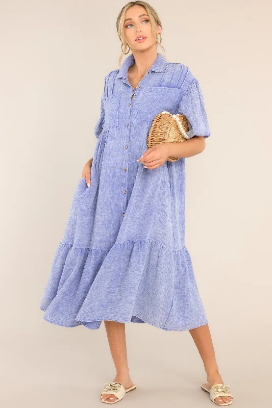 Bid Farewell To The Old Season Find Balance Periwinkle Gauze Midi Dress