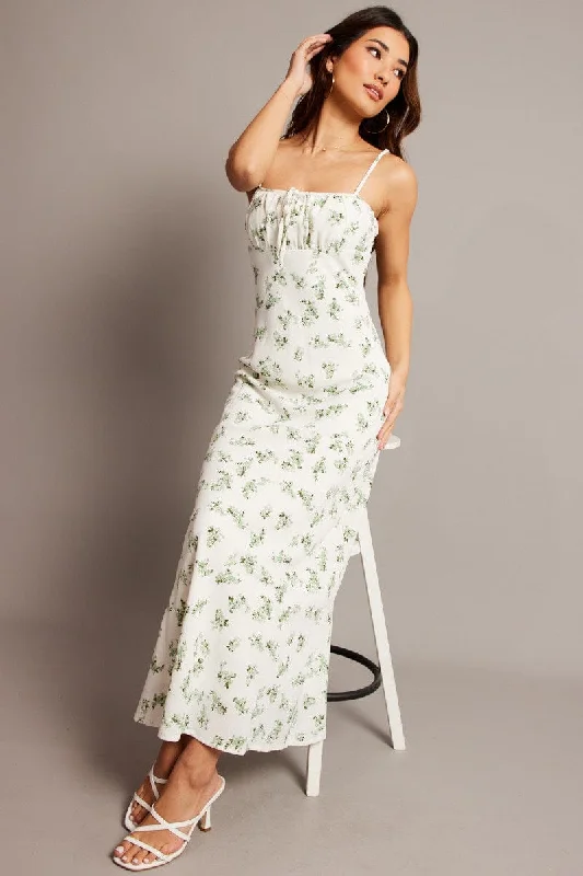 Great Prices On Feminine Styles Green Floral Midi Dress Strappy