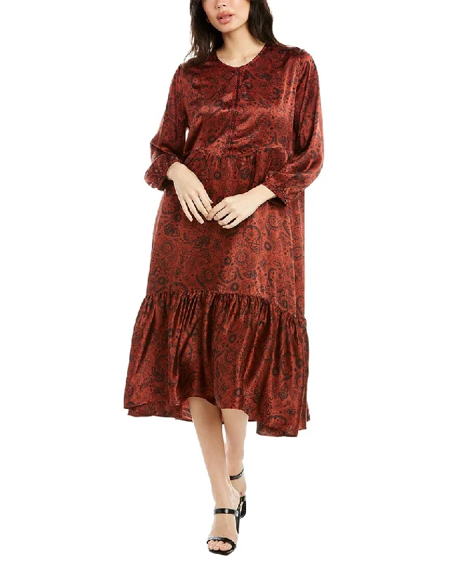 Break Fashion Norms Johnny Was Rust Asteria Tiered Silk Dress