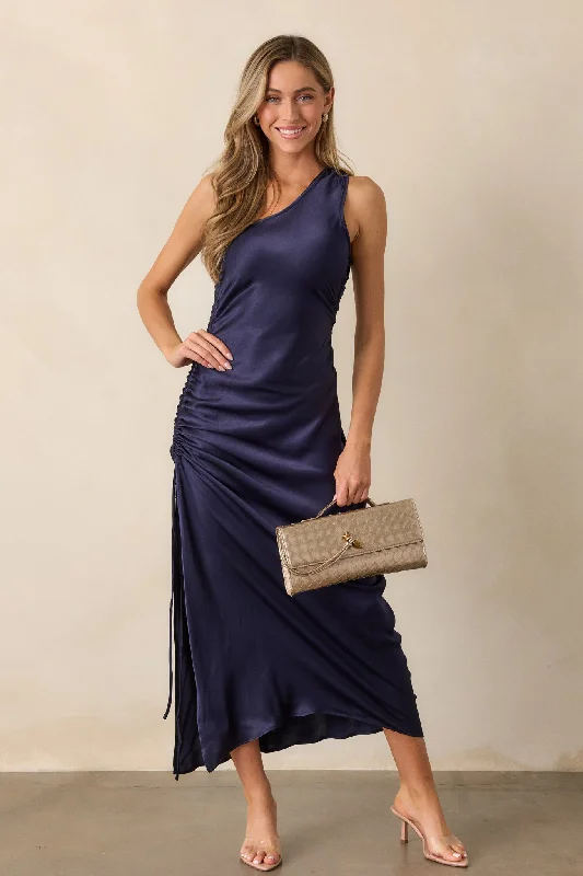 Elegant Contour MINKPINK Lumina Midnight Blue One Shoulder Midi Dress