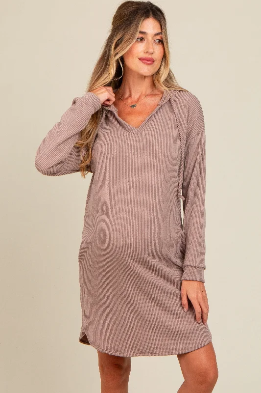 Limited Time Offer Mocha Ribbed Hoodie Maternity Dress