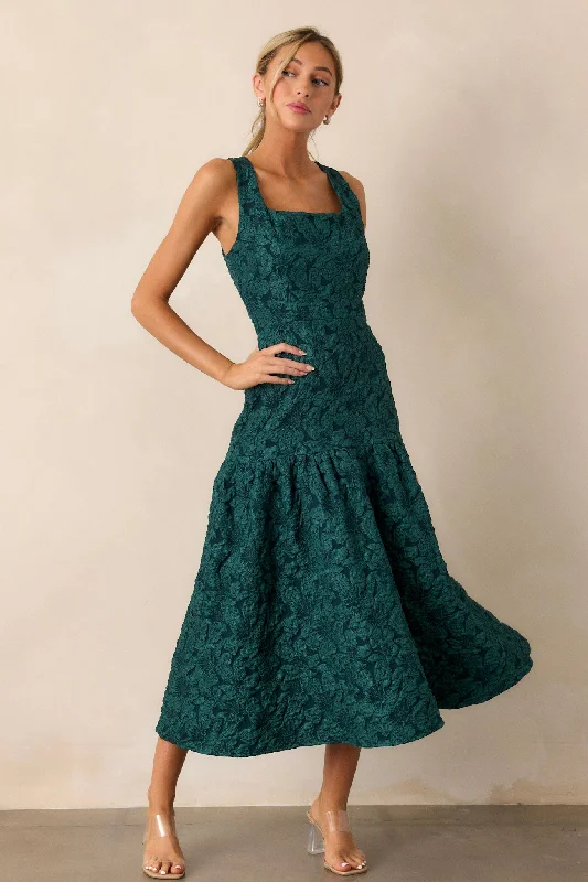 End Of Month Blowout Moments of Clarity Jacquard Green Drop Waist Midi Dress