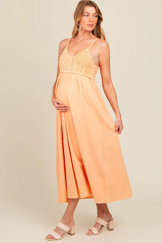 Shop Sale Items Peach V-Neck Crochet Top Maternity Midi Dress