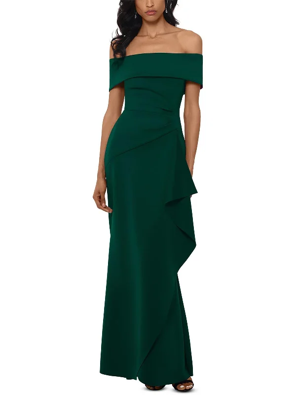 Grab Romantic Date - Night Styles Now Petites Womens Off-The-Shoulder Gathered Evening Dress