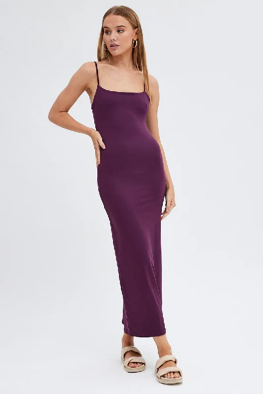 Seasonal Fashion Purple Supersoft Bodycon Maxi Dress