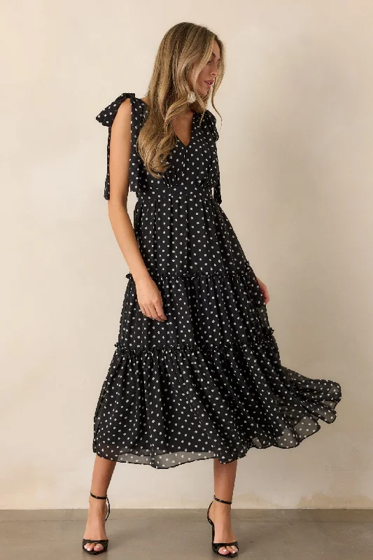 Subtle Sophistication Savor The Moment Black Polka Dot Midi Dress