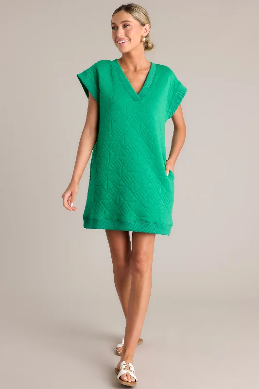 Style Your Wardrobe Serene Shades Kelly Green Cap Sleeve Quilted Mini Dress