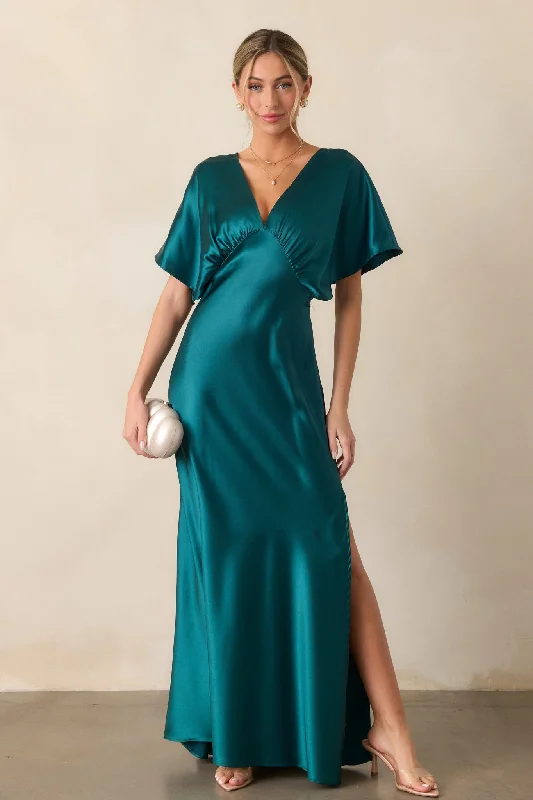 Final Clearance Serenity Calling Teal Satin Maxi Dress